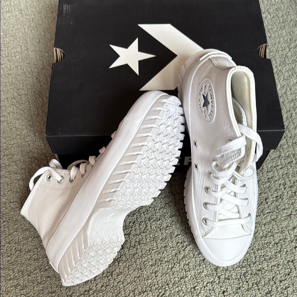 Converse All Star White Leather Platform Sneakers - Picture 3 of 4
